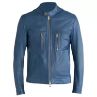 Men ElectricAether Blue Racer Leather Jacket