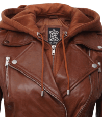 Espresso Cozy Brown Hooded Leather Jacket For Women (3)