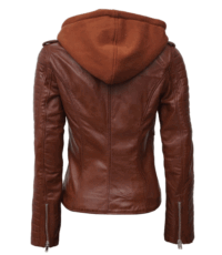 Espresso Cozy Brown Hooded Leather Jacket For Women (5)