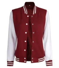 Maroon and Ivory Varsity Jacket for Women