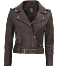 Mocha Mysteria Women's Ruboff Biker Leather Jacket