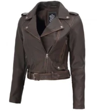 Mocha Mysteria Women's Ruboff Biker Leather Jacket (3)