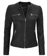 Noir Look Black Hooded Women's Leather Jacket (4)