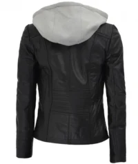 Noir Look Black Hooded Women's Leather Jacket (5)