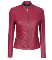 Pink Pearl Quilted Cafe Racer Jacket for Women (2)