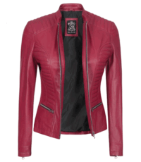 Pink Pearl Quilted Cafe Racer Jacket for Women