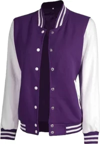 White And Purple Baseball Style Varsity Jackets For Women