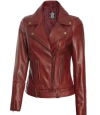 Wine Colored Leather Jacket For Women (2)