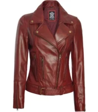 Wine Colored Leather Jacket For Women